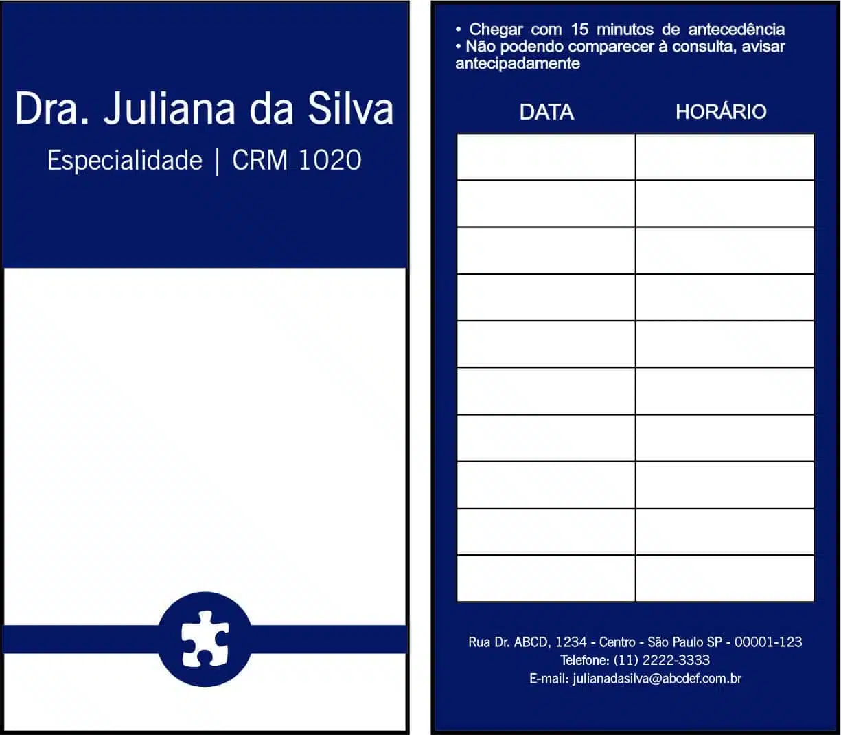 Cartão de Agendamento Psiquiatra e Neurologista Roma