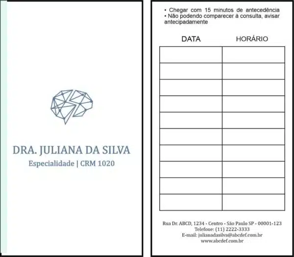 Cartão de Agendamento Psiquiatra e Neurologista Genoa