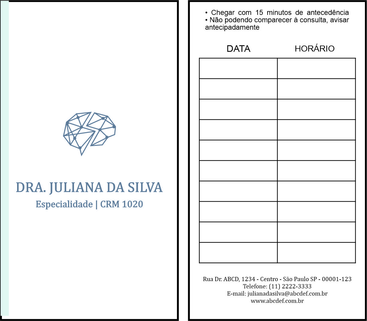 Cartão de Agendamento Psiquiatra e Neurologista Genoa