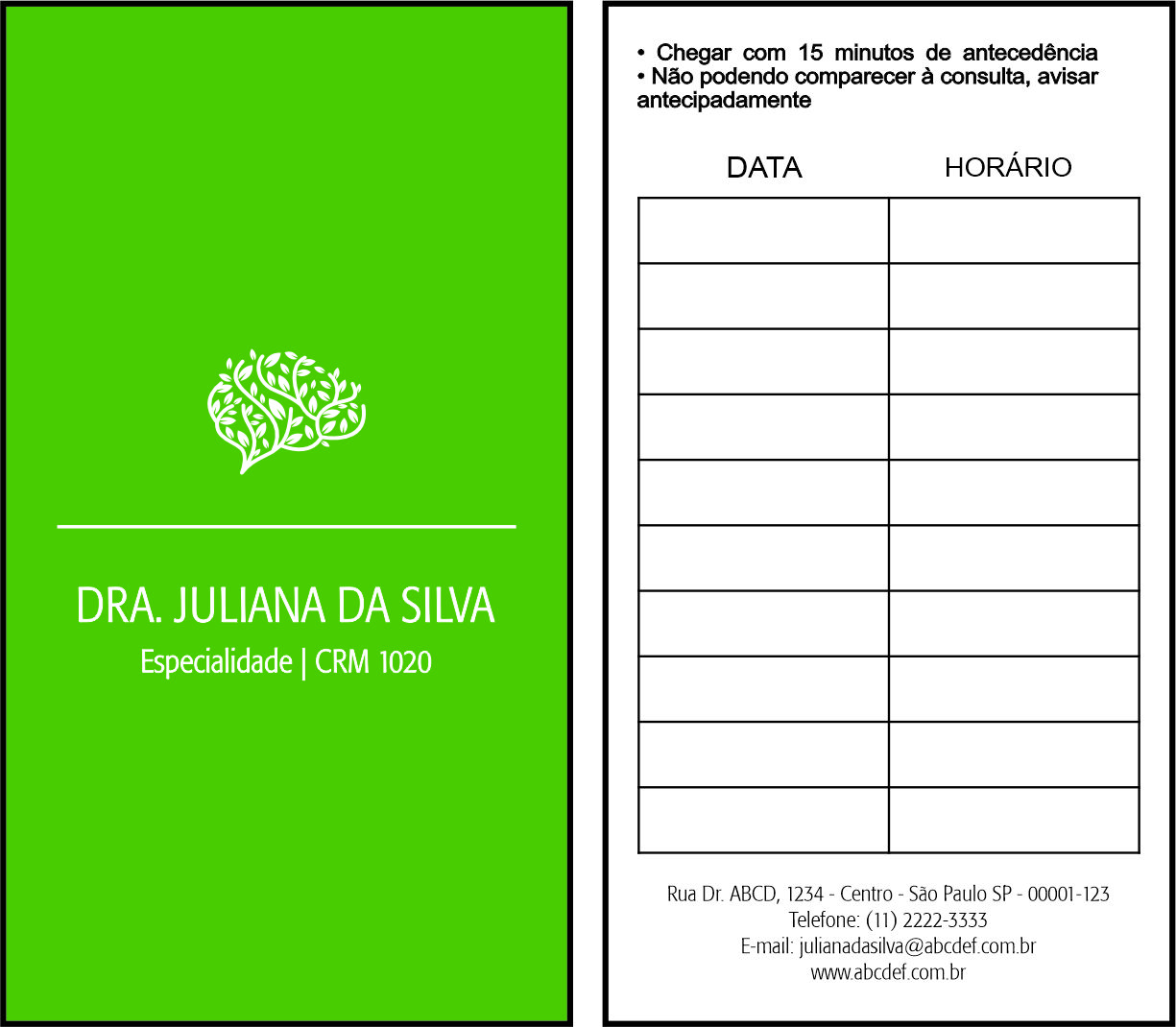 Cartão de Agendamento Psiquiatra e Neurologista Turim