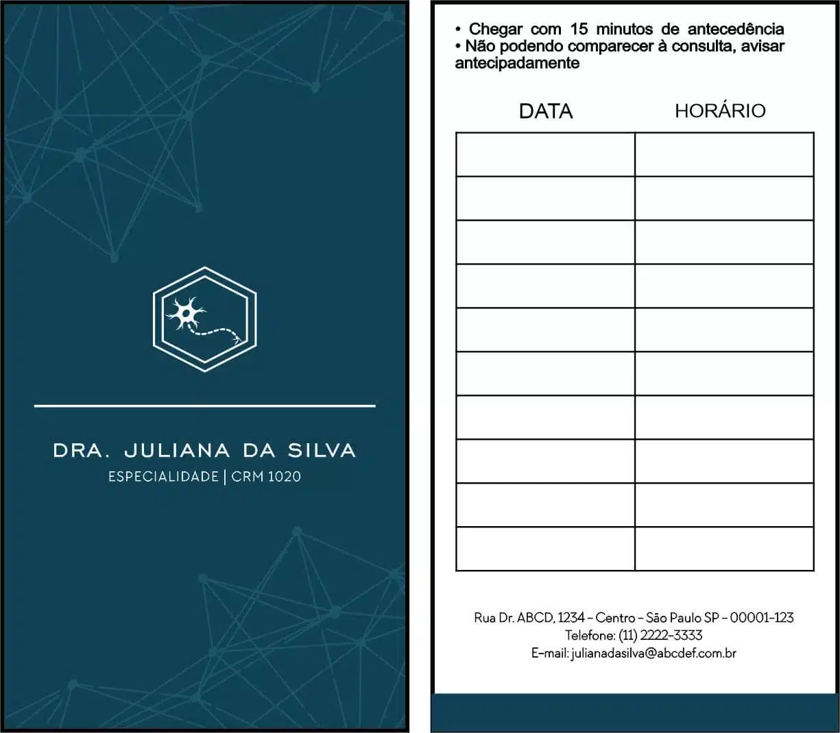 Cartão de Agendamento Psiquiatra e Neurologista Palermo