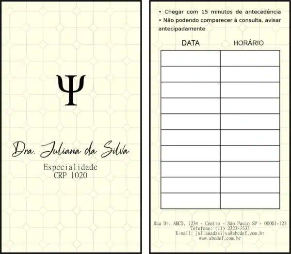 Cartão de Agendamento Psicológico Munique