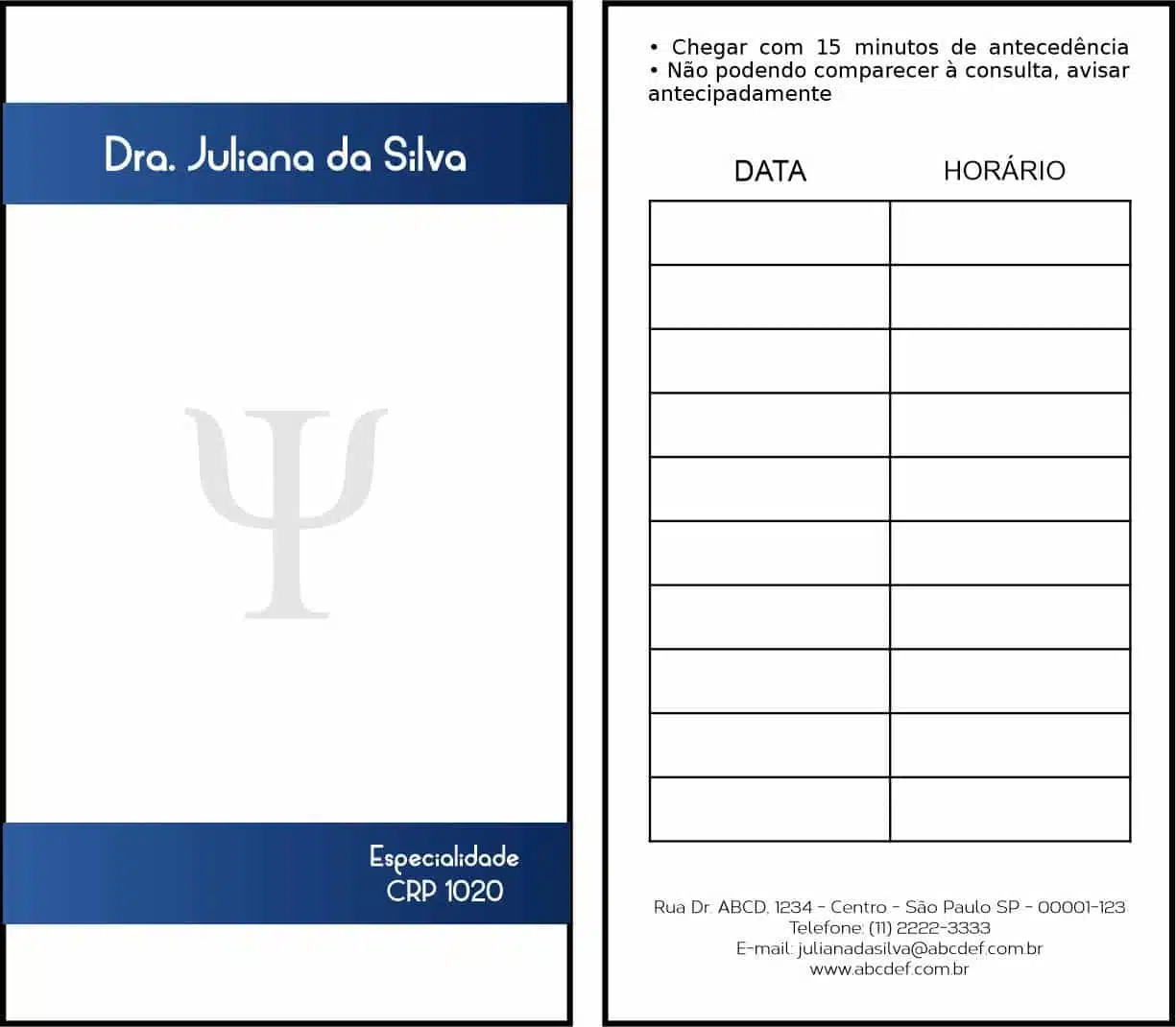 Cartão de Agendamento Psicológico Berlim