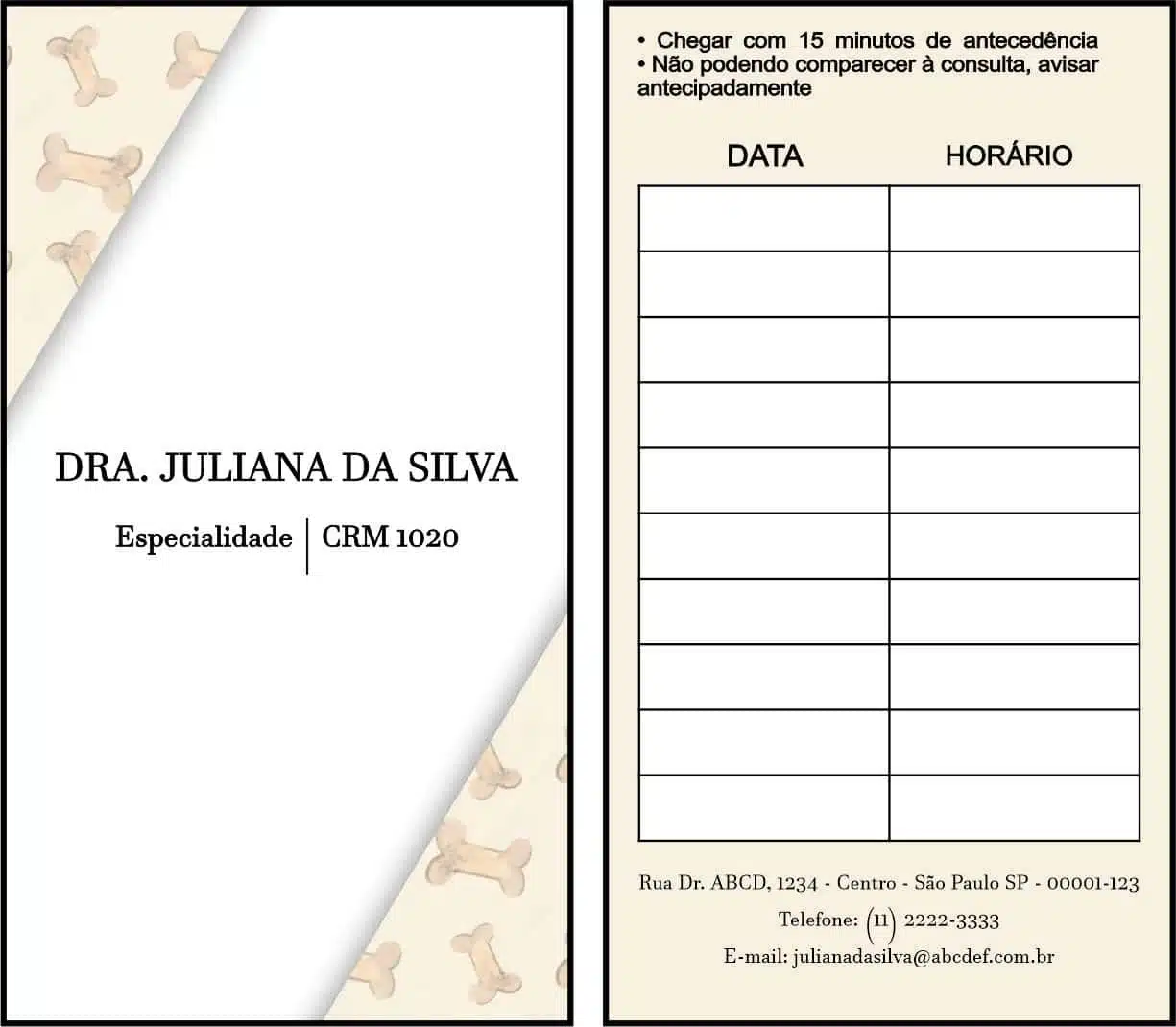 Cartão de Agendamento Veterinário Baden