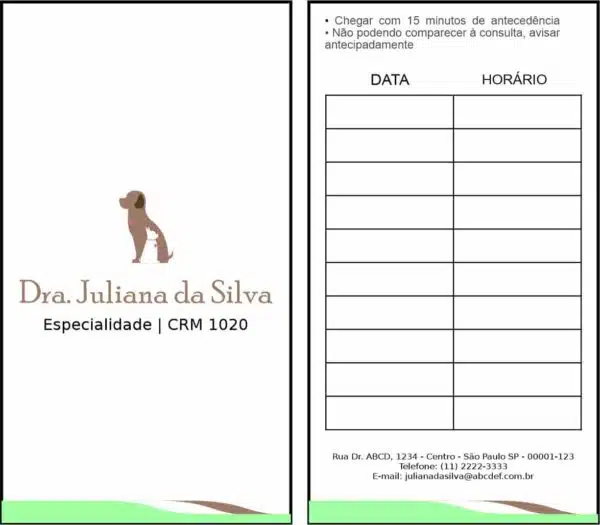 Cartão de Agendamento Veterinário Graz Cartão de Agendamento Veterinário Graz