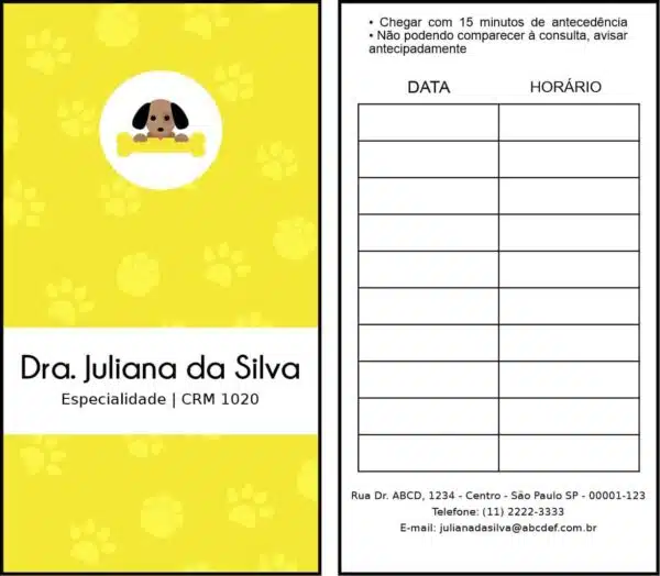 Cartão de Agendamento Veterinário Linz Cartão de Agendamento Veterinário Linz