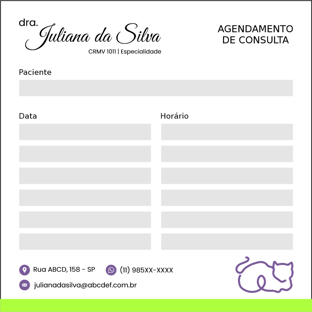 Bloco de Agendamento de Consulta Veterinário Liezen