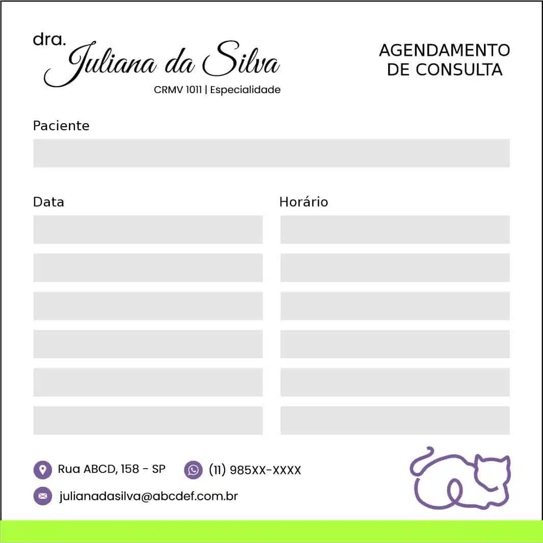 Bloco de Agendamento de Consulta Veterinário Liezen