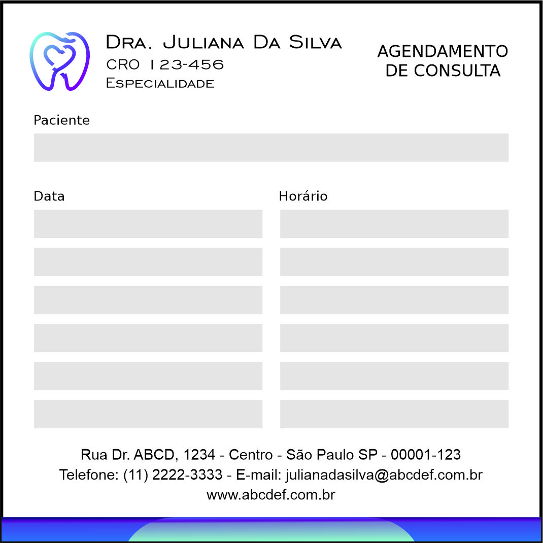 Bloco de Agendamento de Consulta Odontologia Paris