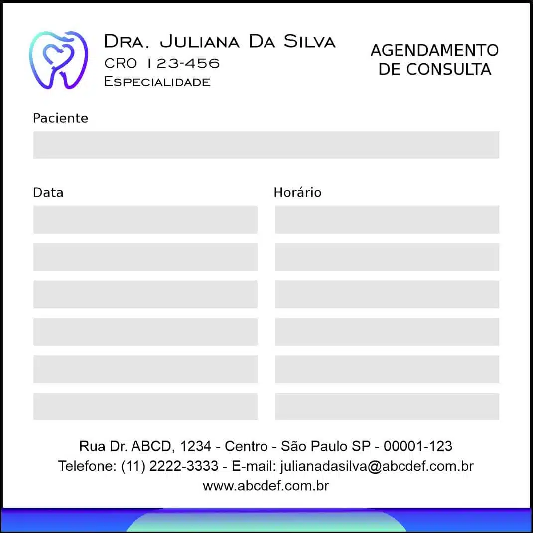 Bloco de Agendamento de Consulta Odontologia Paris