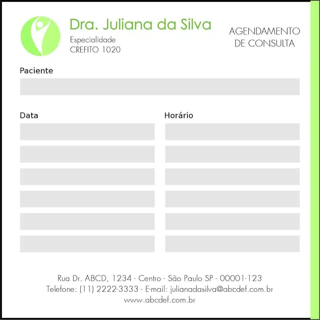 Bloco de Agendamento de Consulta Fisioterapia Corinto