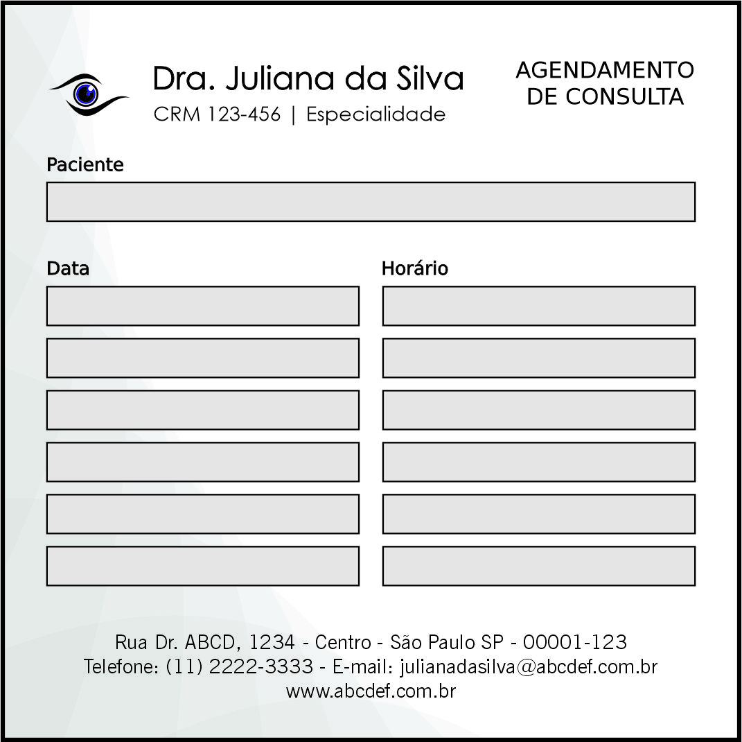 Bloco de Agendamento de Consulta Oftalmologia Estocolmo