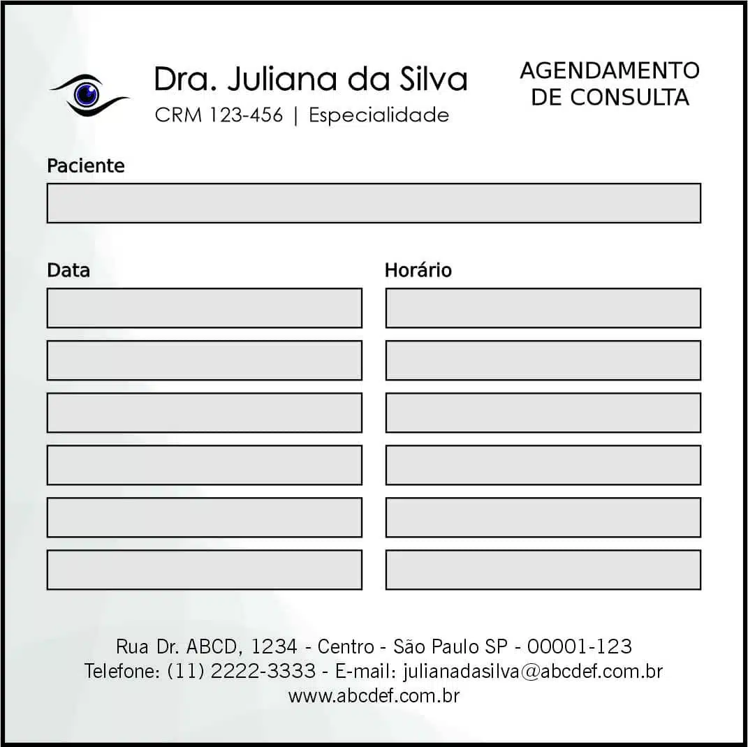 Bloco de Agendamento de Consulta Oftalmologia Estocolmo