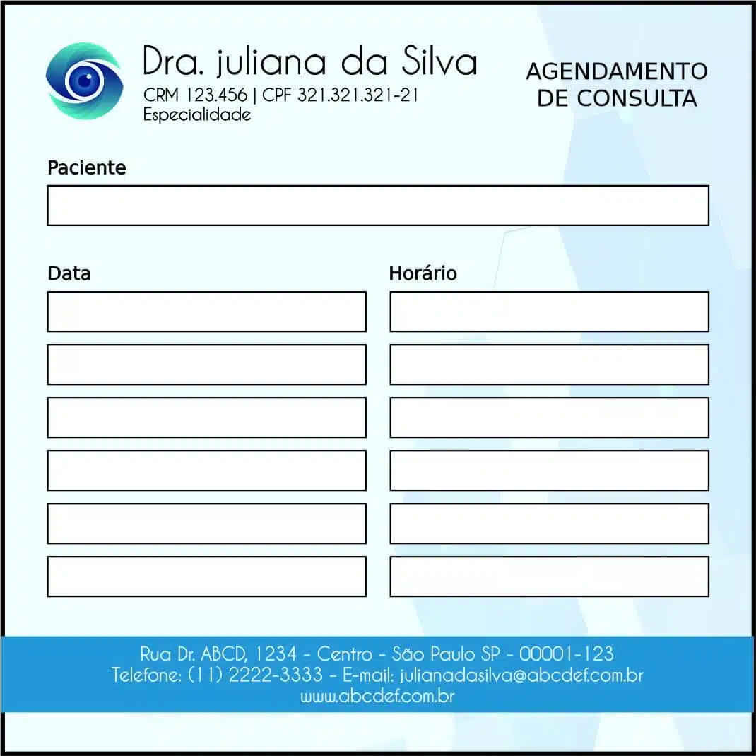 Bloco de Agendamento de Consulta Oftalmologia Visby