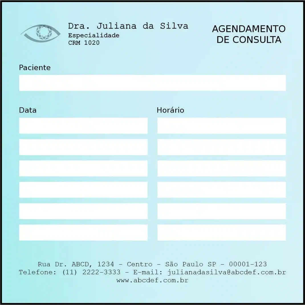 Bloco de Agendamento de Consulta Oftalmologia Kiruna