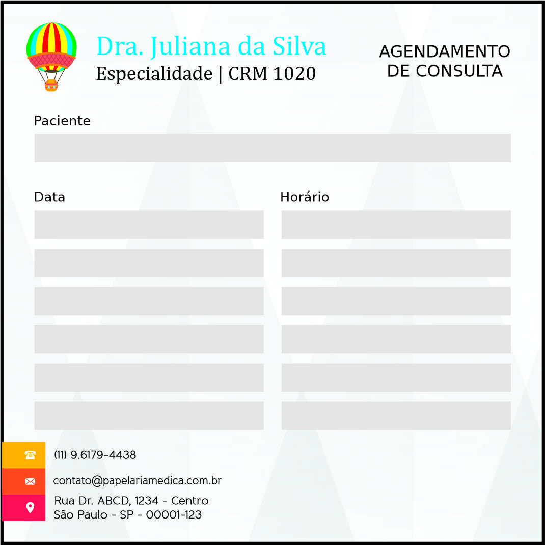 Bloco de Agendamento de Consulta Pediatra Estetino