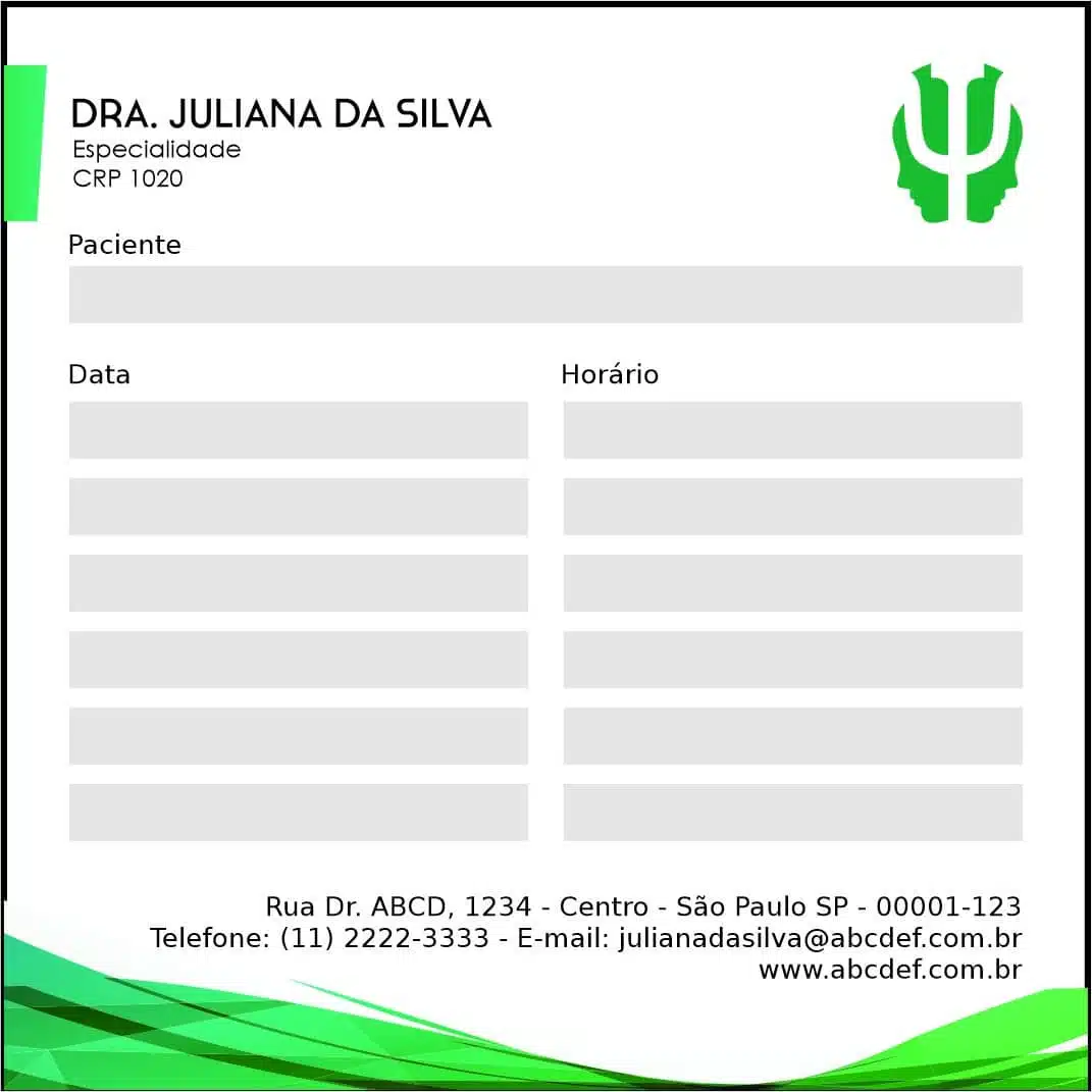 Bloco de Agendamento de Consulta Psicológico Colônia