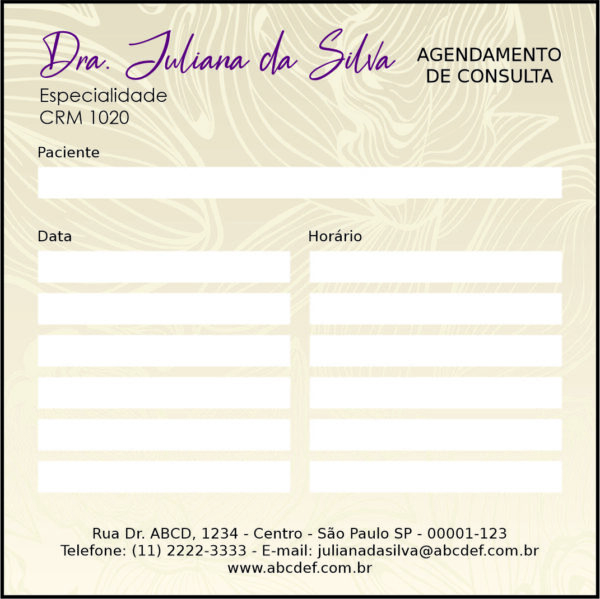 Bloco de Agendamento de Consulta Dermatologista Oxford Bloco de Agendamento de Consulta Dermatologista Oxford