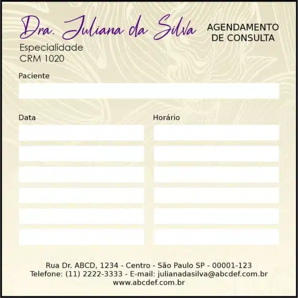 Bloco de Agendamento de Consulta Dermatologista Oxford Bloco de Agendamento de Consulta Dermatologista Oxford