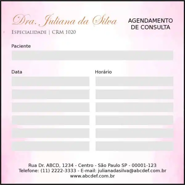 Bloco de Agendamento de Consulta Dermatologista Cambridge Bloco de Agendamento de Consulta Dermatologista Cambridge
