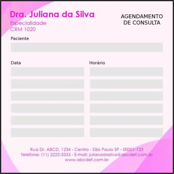 Bloco de Agendamento de Consulta Ginecologia Miami Bloco de Agendamento de Consulta Ginecologia Miami