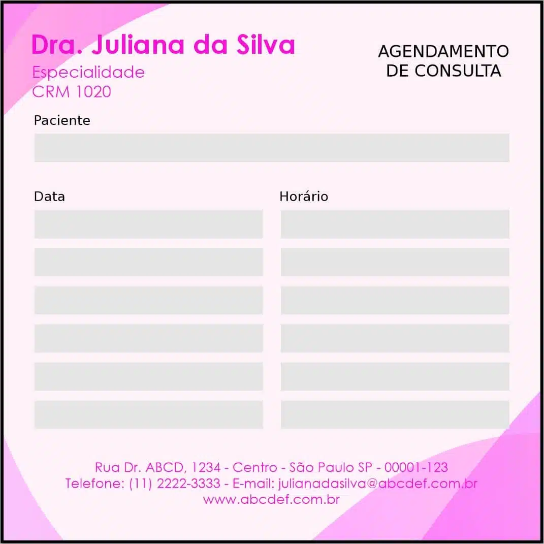 Bloco de Agendamento de Consulta Ginecologia Miami