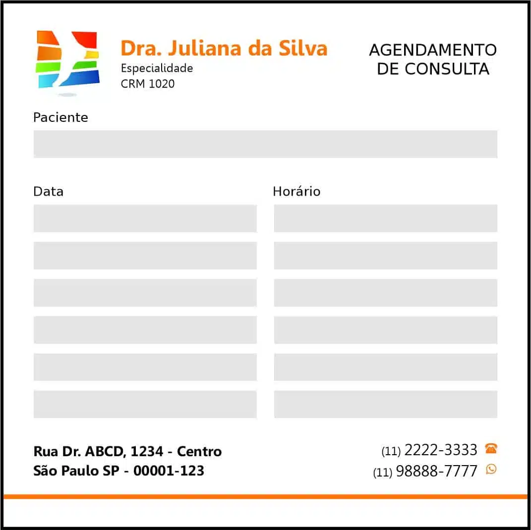 Bloco de Agendamento de Consulta Ortopedia Lárissa