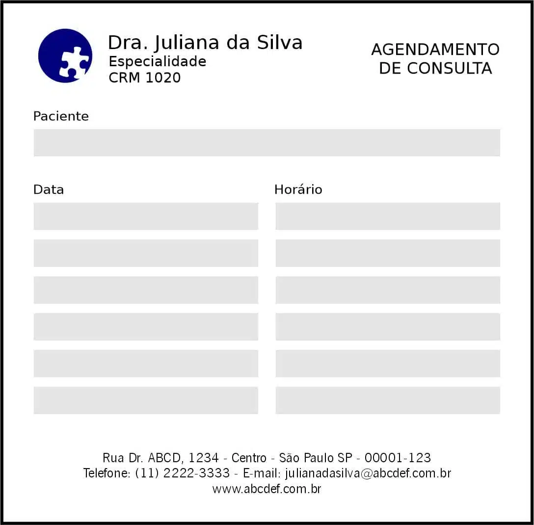 Bloco de Agendamento de Consulta Psiquiatra e Neurologista Roma