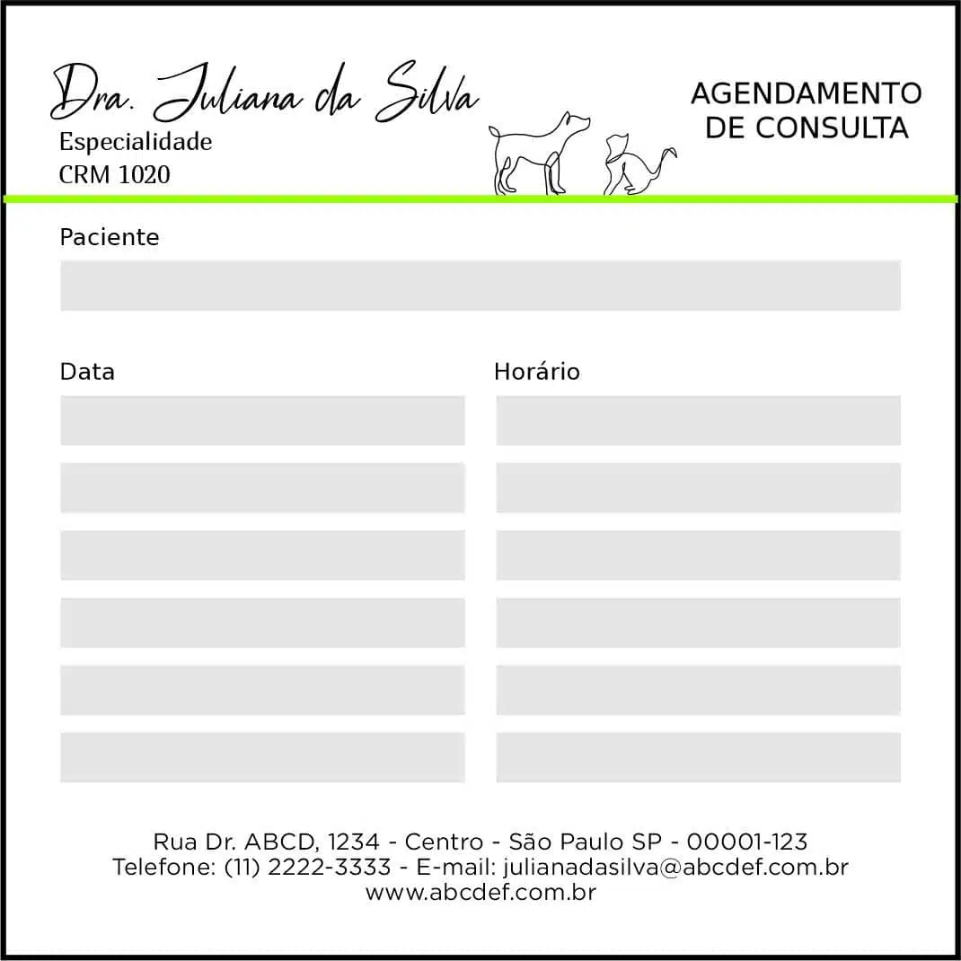 Bloco de Agendamento de Consulta Veterinário Leobens