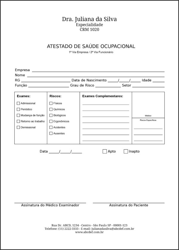 Atestado de Saúde Ocupacional (ASO) Simple Onix Atestado de Saúde Ocupacional (ASO) Simple Onix