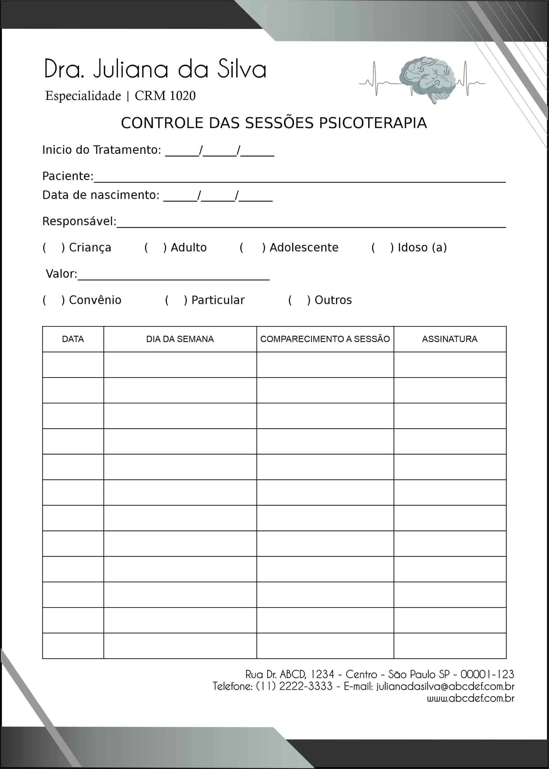 Controle de Sessão Psicoterapia Kiel
