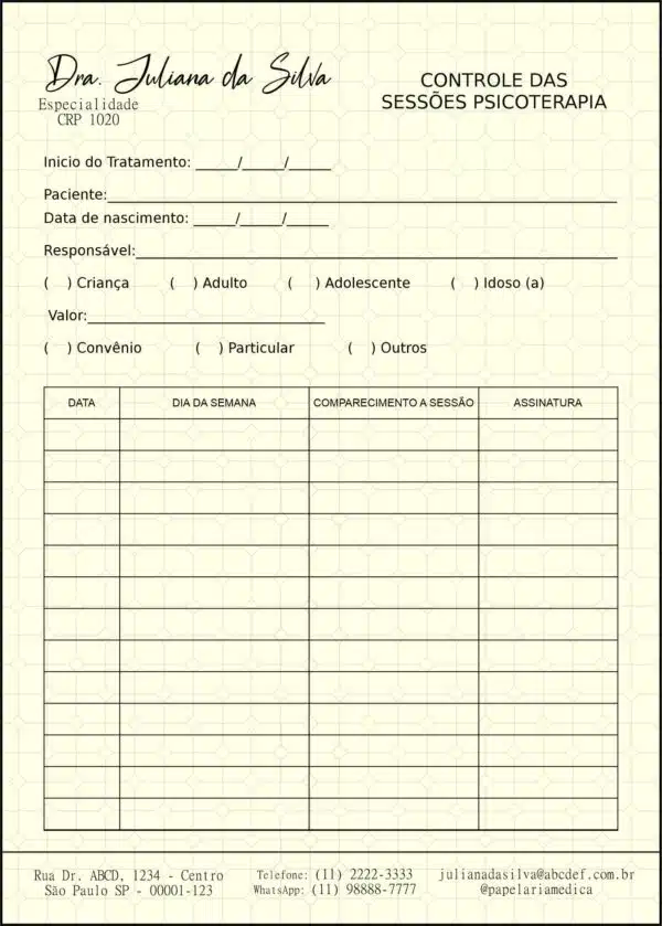 Controle de Sessão Psicoterapia Munique Controle de Sessão Psicoterapia Munique
