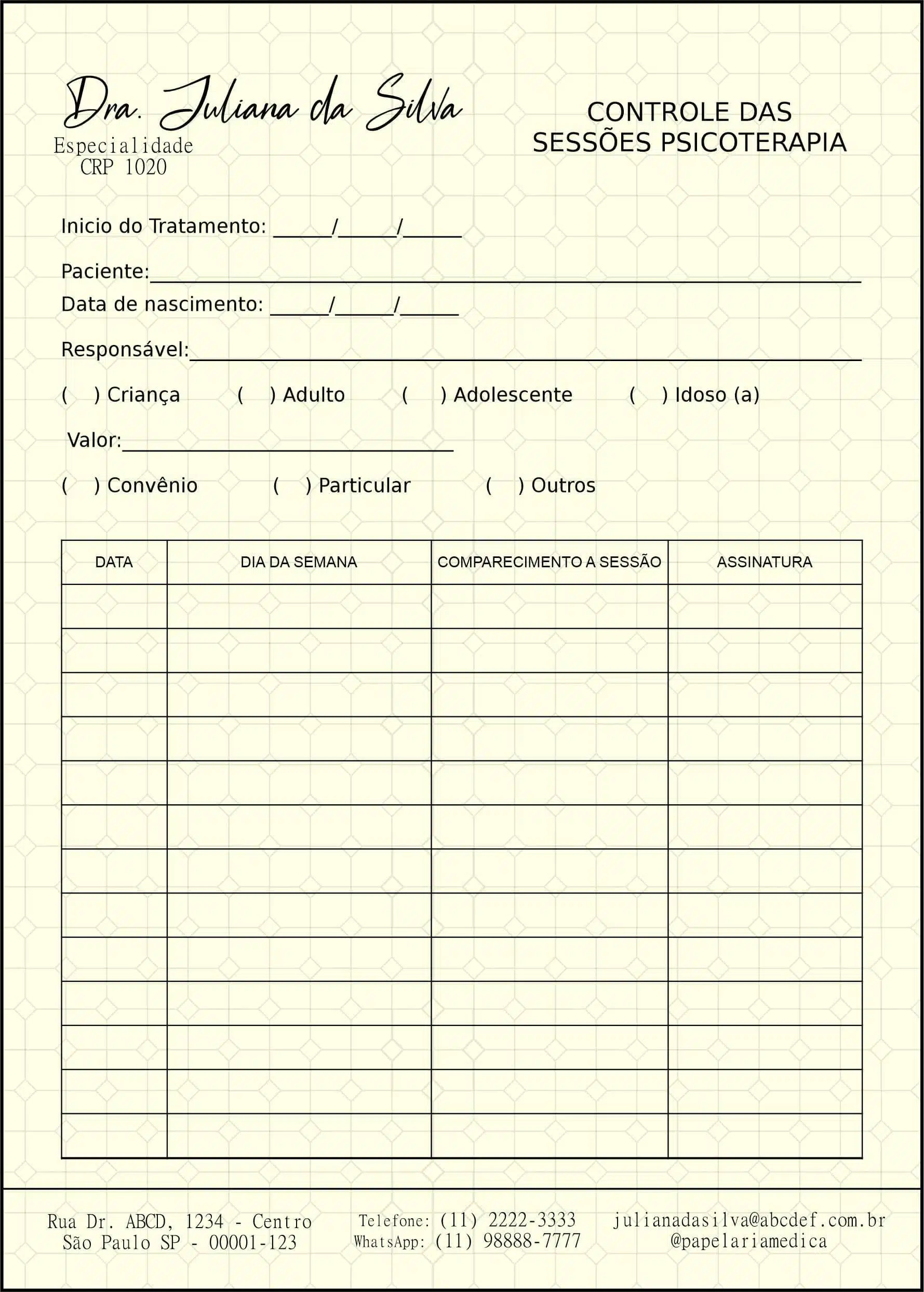 Controle de Sessão Psicoterapia Munique
