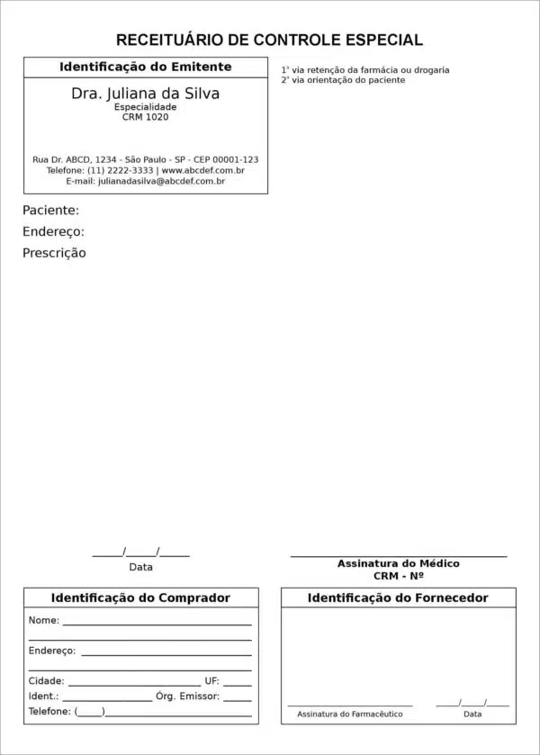 Receituário de Controle Especial ANVISA Receituário de Controle Especial ANVISA