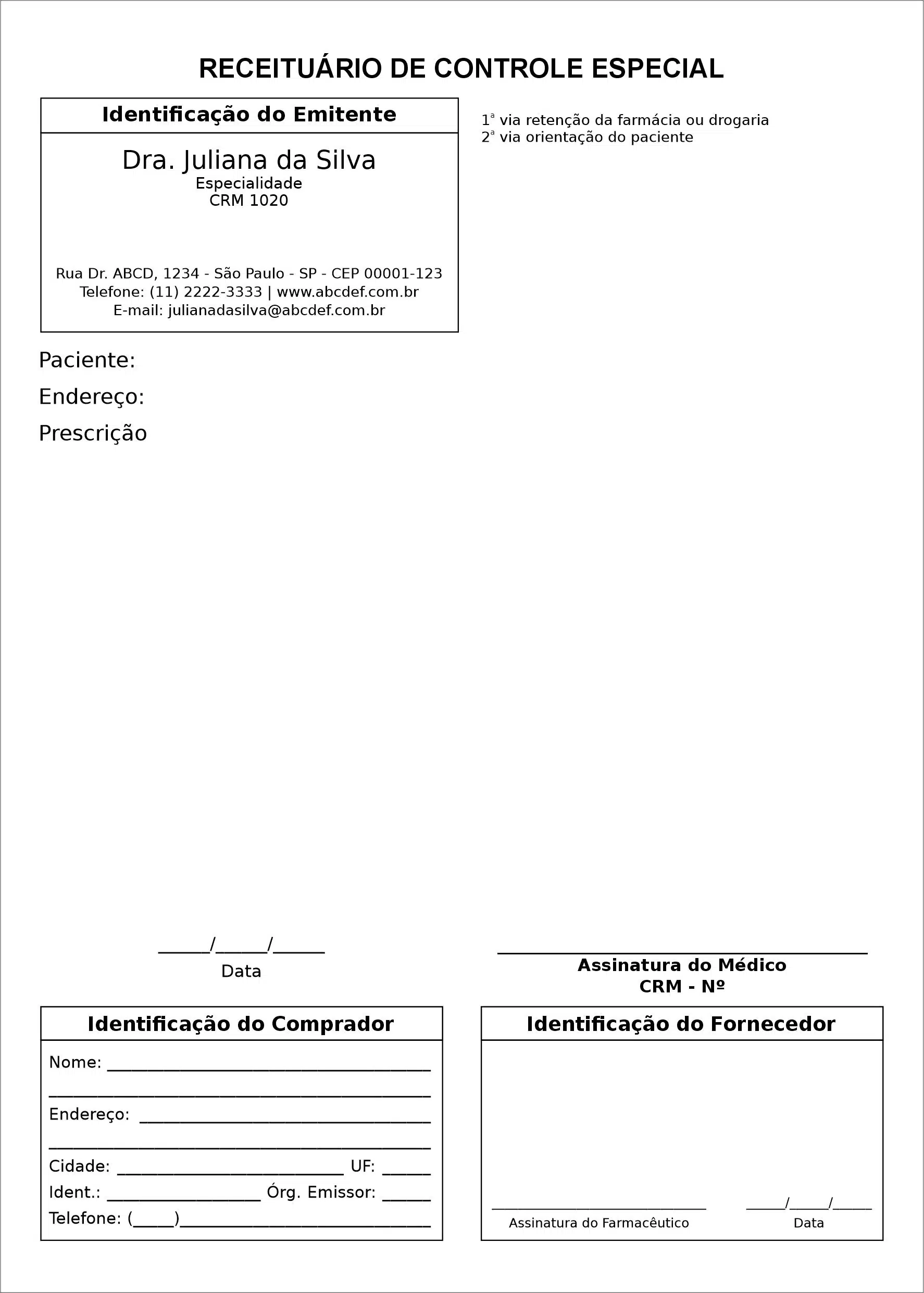 Receituário de Controle Especial ANVISA