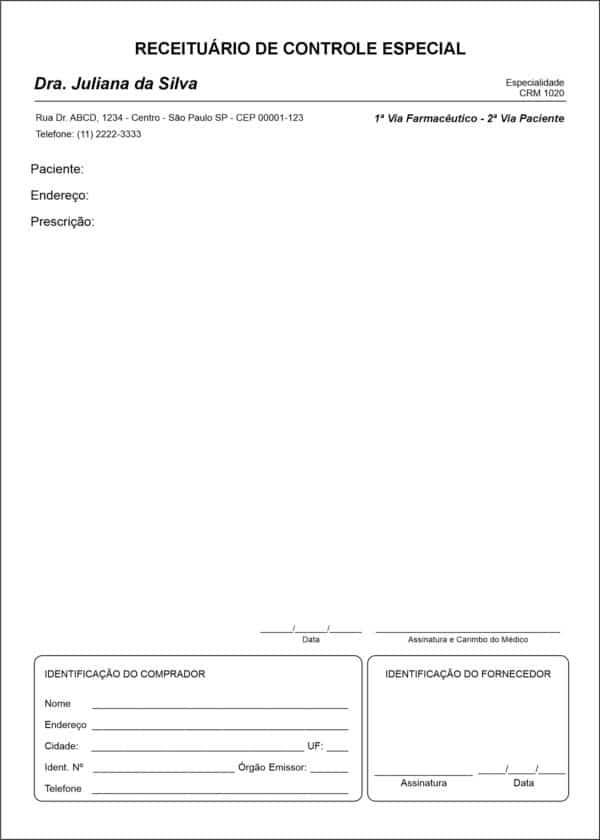 Receituário de Controle Especial Simples