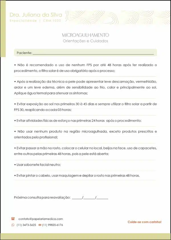 Microagulhamento Orientações e Cuidados A4 Microagulhamento Orientações e Cuidados A4