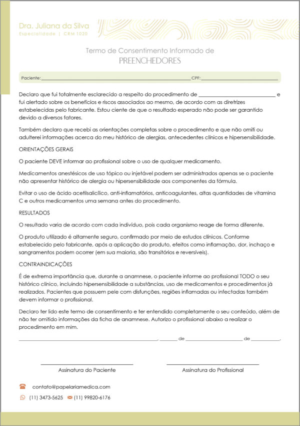 Termo de Consentimento Informado de Preenchedores A4 Termo de Consentimento Informado de Preenchedores A4