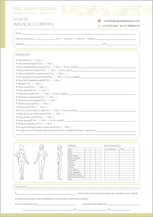 Ficha de Avaliação Corporal A4 Ficha de Avaliação Corporal A4