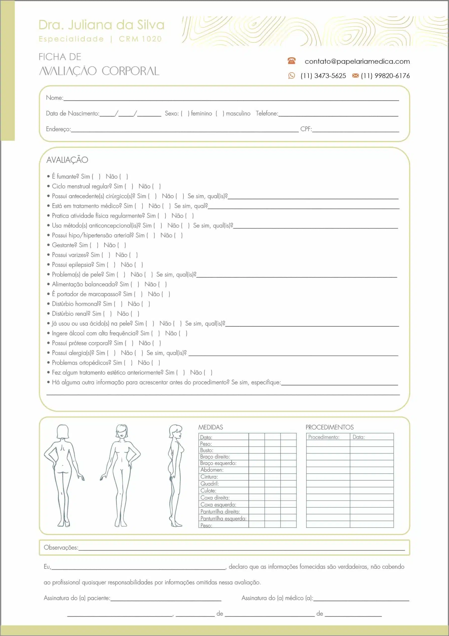 Ficha de Avaliação Corporal A4