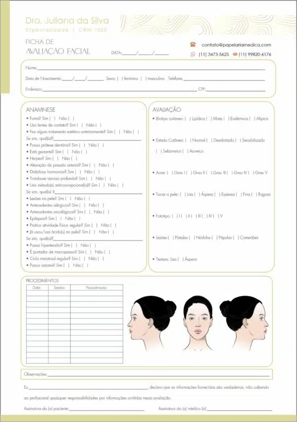 Ficha de Avaliação Facial A4 Ficha de Avaliação Facial A4