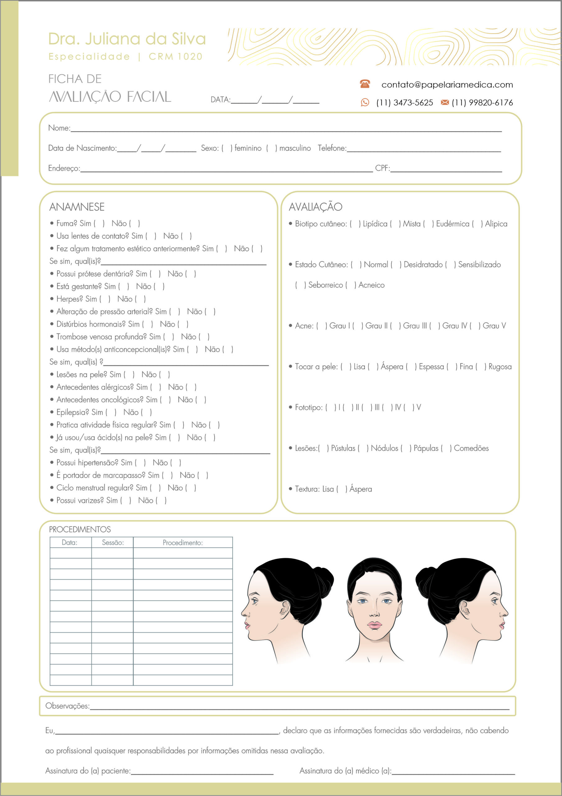 Ficha de Avaliação Facial A4