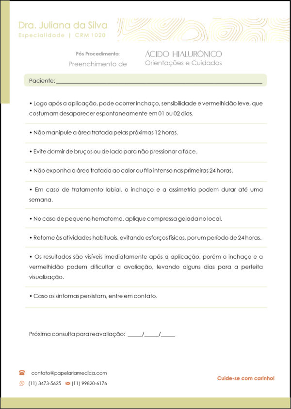 Pós Preenchimento de Ácido Hialurônico Orientações e Cuidados A4 Pós Preenchimento de Ácido Hialurônico Orientações e Cuidados A4