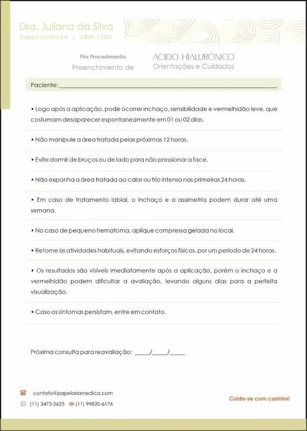 Pós Preenchimento de Ácido Hialurônico Orientações e Cuidados A4 Pós Preenchimento de Ácido Hialurônico Orientações e Cuidados A4