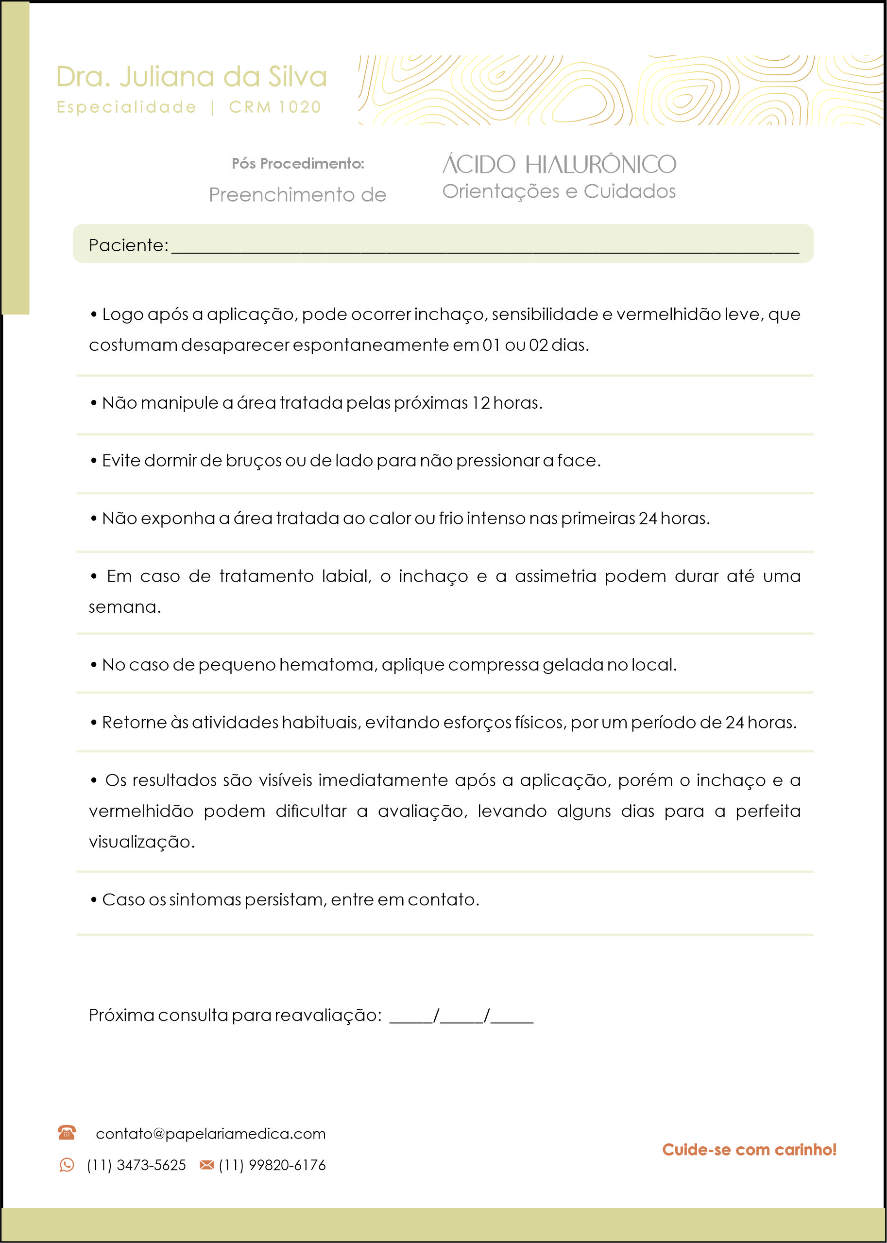 Pós Preenchimento de Ácido Hialurônico Orientações e Cuidados A4