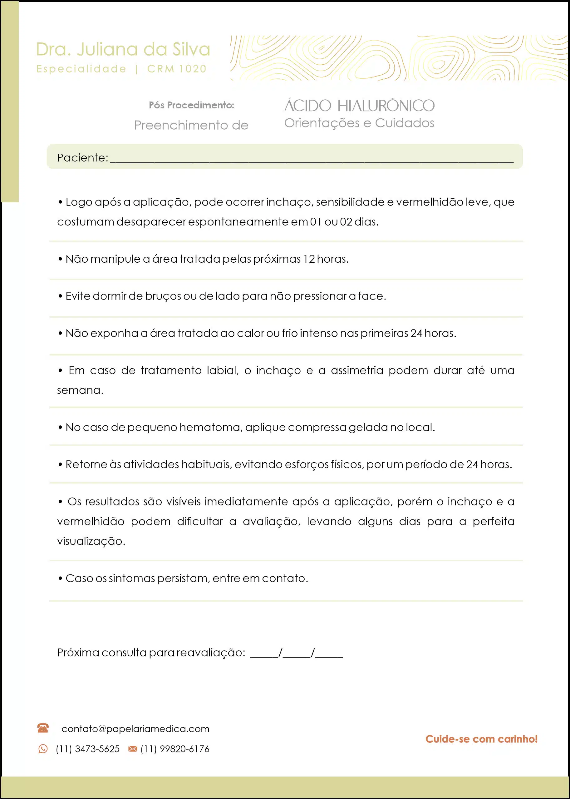 Pós Preenchimento de Ácido Hialurônico Orientações e Cuidados A4