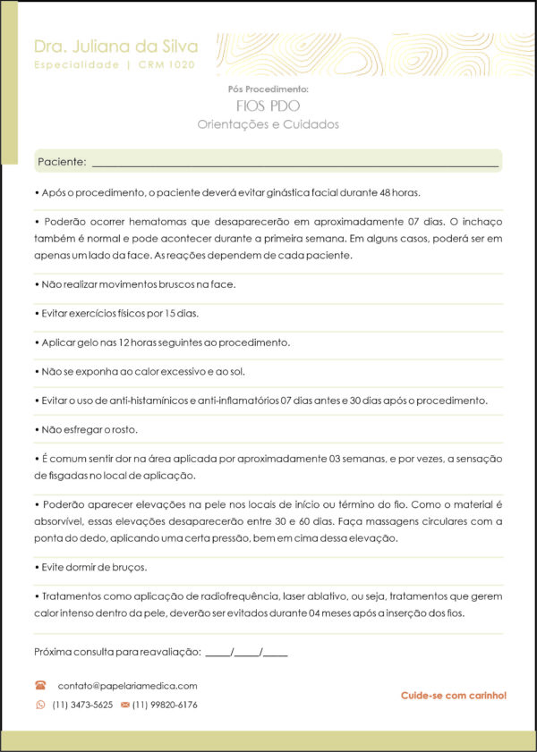 Pós Preenchimento Fios PDO Orientações e Cuidados A4 Pós Preenchimento Fios PDO Orientações e Cuidados A4