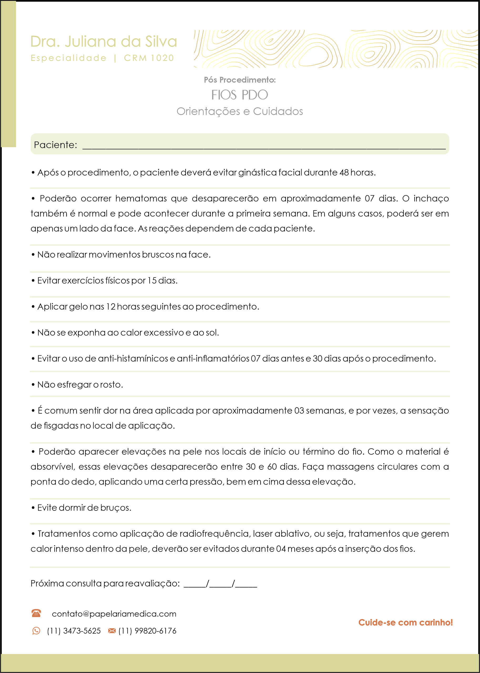 Pós Preenchimento Fios PDO Orientações e Cuidados A4