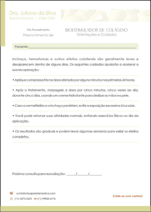 Pós Procedimento Bioestimulador de Colágeno Orientações e Cuidados A4 Pós Procedimento Bioestimulador de Colágeno Orientações e Cuidados A4