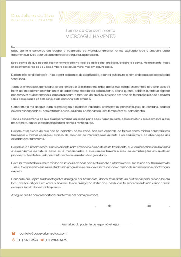Termo de Consentimento Microagulhamento A4 Termo de Consentimento Microagulhamento A4